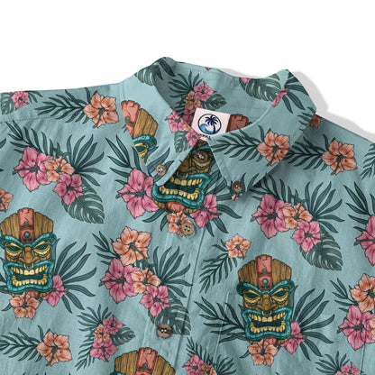 Polynesian Tiki Mask And Hibiscus Flowers Hawaiian Shirt