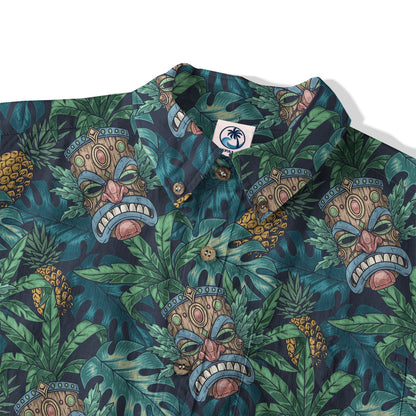Polynesian Tiki Mask And Hibiscus Flowers Hawaiian Shirt
