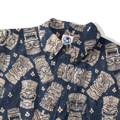 Tribal Tiki Hawaiian Shirt, Tiki Flowers Aloha Hawaii Shirt