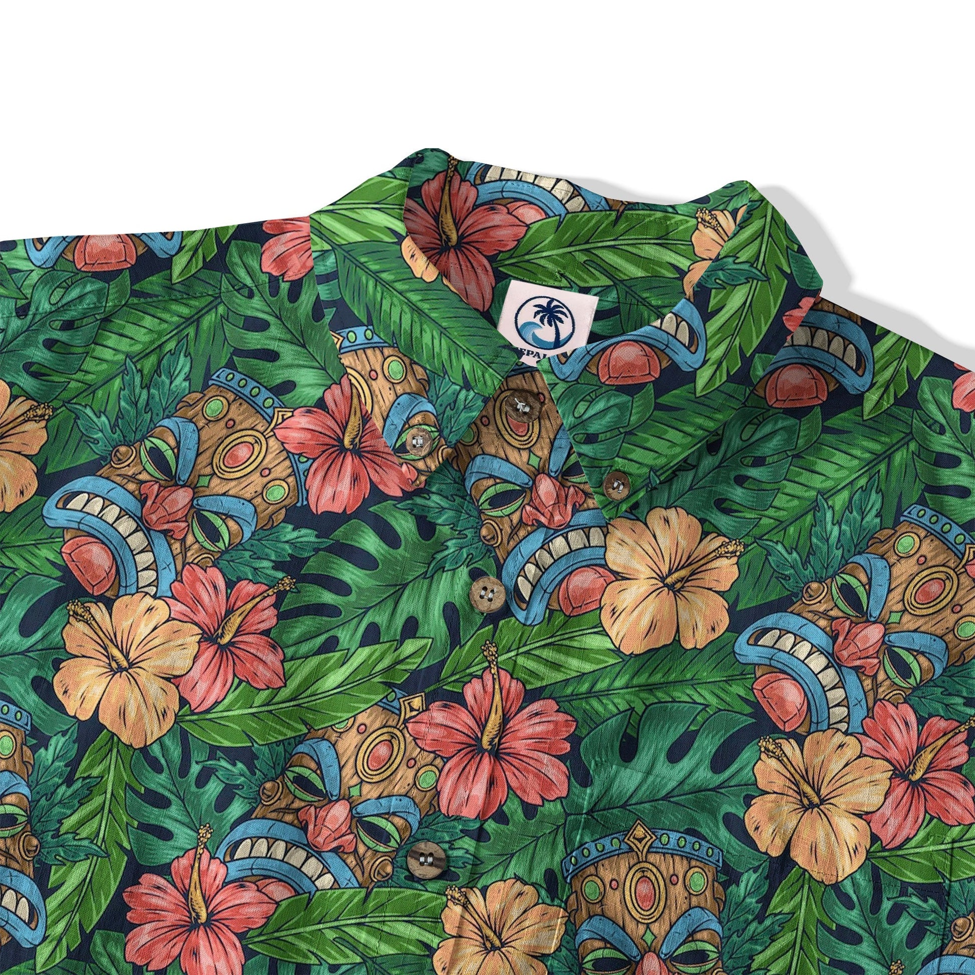 Tribal Tiki Hawaiian Shirt, Tiki Hibuscus Flowers Aloha Hawaii Shirt