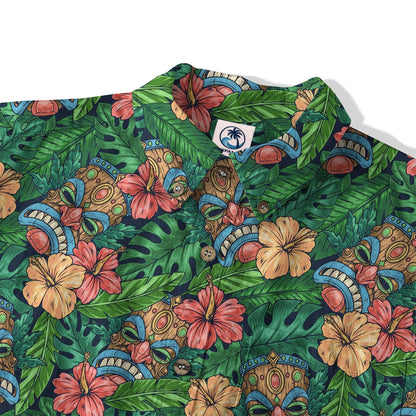 Tribal Tiki Hawaiian Shirt, Tiki Hibuscus Flowers Aloha Hawaii Shirt