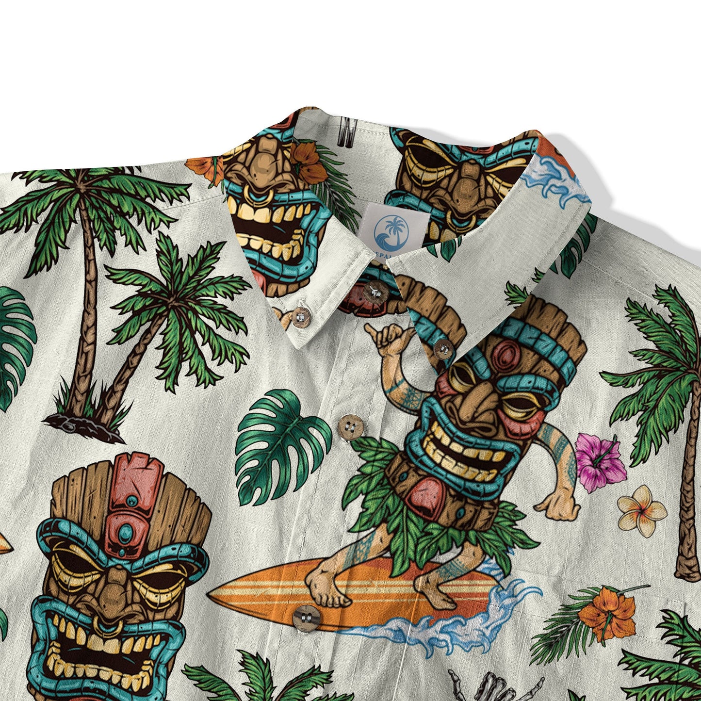 Tiki Mask Hawaii Shirt, Aloha Flowers Surfing Tiki Hawaii Shirt