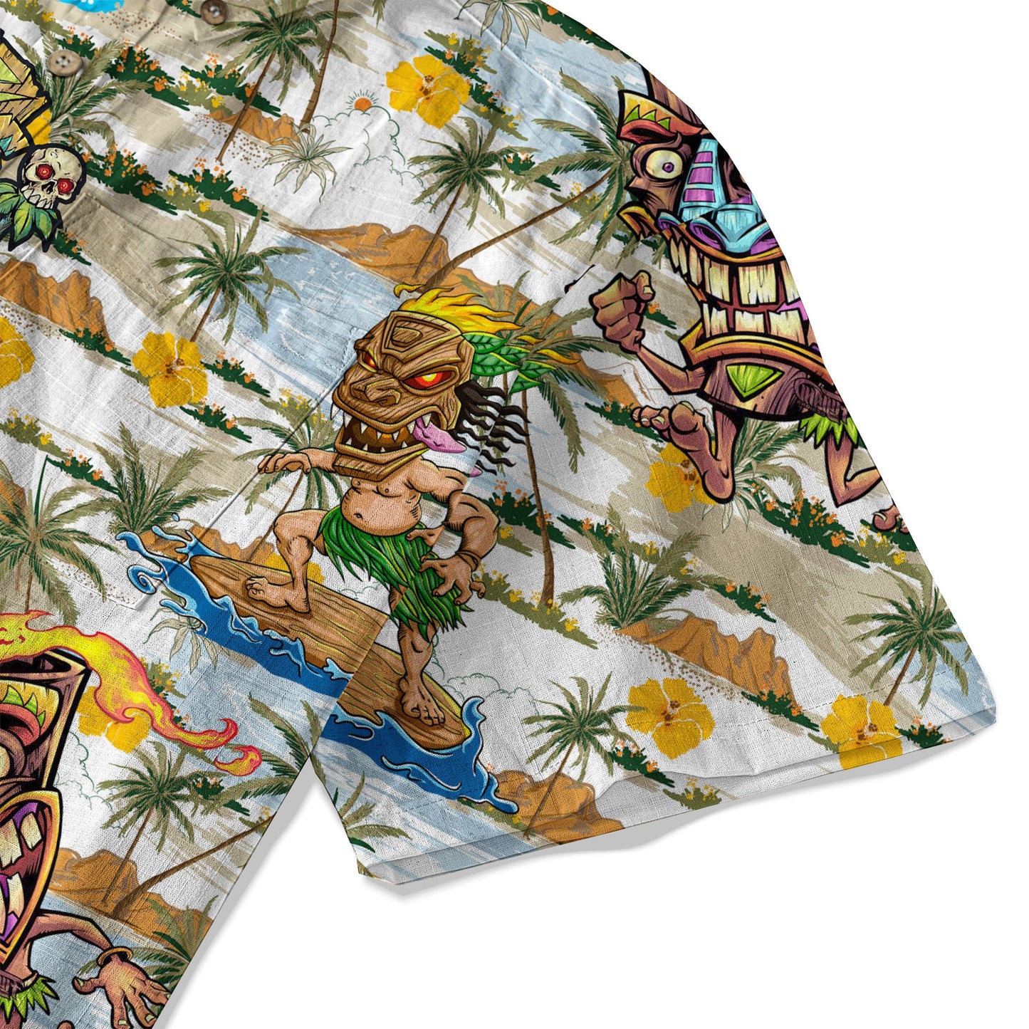Tiki Mask Hawaii Shirt, Surfing Tiki Pattern Hawaiian Shirt