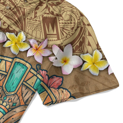 Hawaii Plumeria Lei Hawaiian Shirt, Tiki and Kakau Pattern