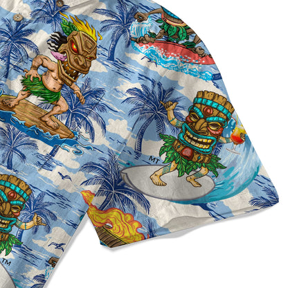 3D Tiki Tiki Surfing Hawaii Shirt, Hibiscus Flowers Hawaii Shirt