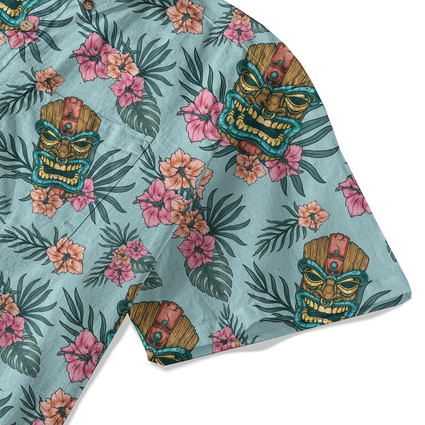 Polynesian Tiki Mask And Hibiscus Flowers Hawaiian Shirt
