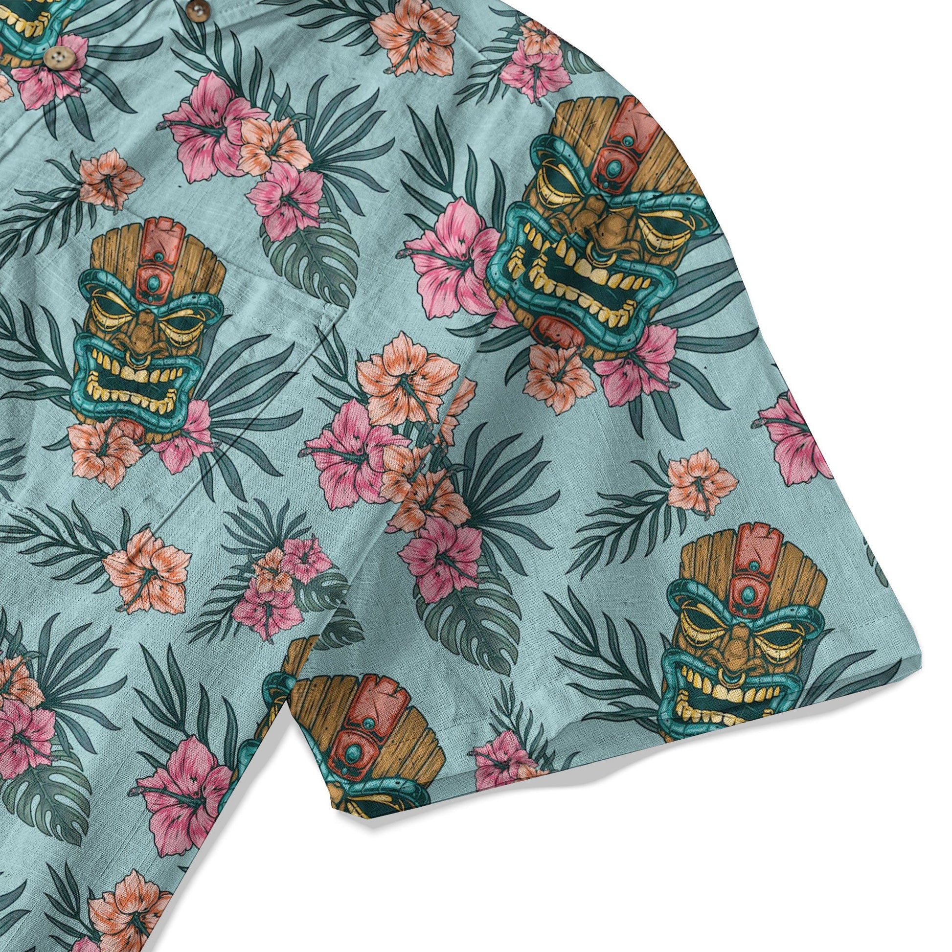 Polynesian Tiki Mask And Hibiscus Flowers Hawaiian Shirt