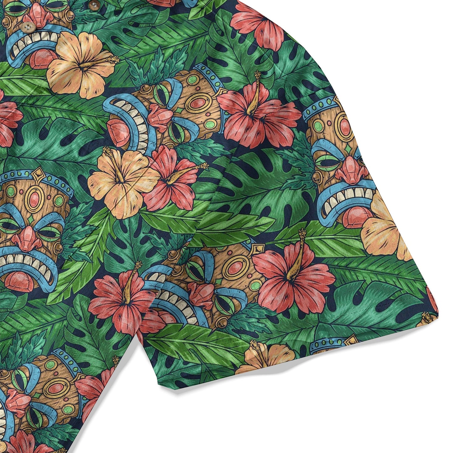 Tribal Tiki Hawaiian Shirt, Tiki Hibuscus Flowers Aloha Hawaii Shirt