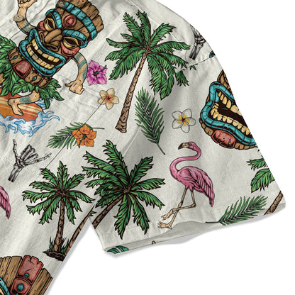 Tiki Mask Hawaii Shirt, Aloha Flowers Surfing Tiki Hawaii Shirt