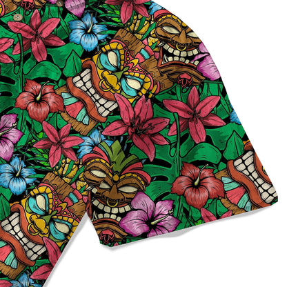 Tiki Hibiscus Flowers Hawaii Shirt