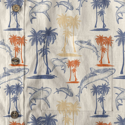 Sharks and Palms Islands Hawaiian Shirt, Ocean Animals Hawaii Shirt