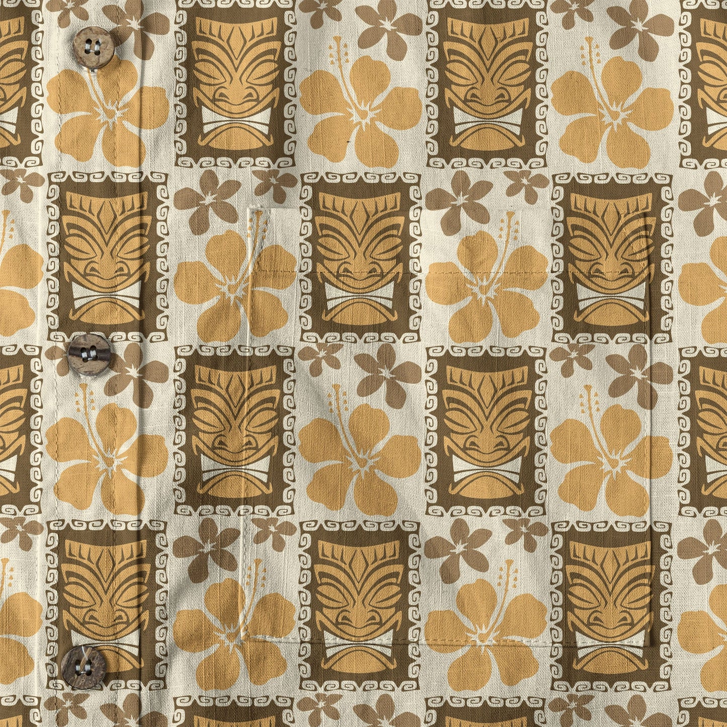 Tiki Mask Pattern Hawaiian Shirt, Tribal Tiki Hibiscus Pattern Hawaiian Shirt