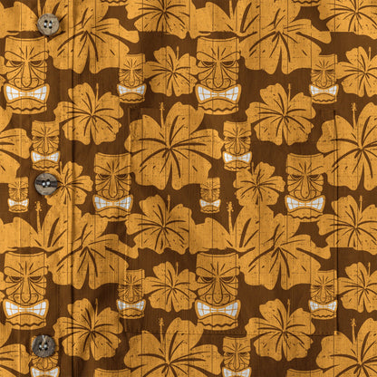 Tiki Mask Pattern Hawaiian Shirt, Tribal Tiki Hibiscus Pattern Hawaiian Shirt