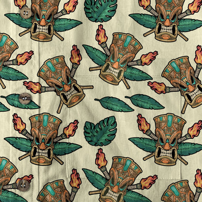 Tribal Tiki Hawaiian Shirt, Tiki Flowers Aloha Hawaii Shirt