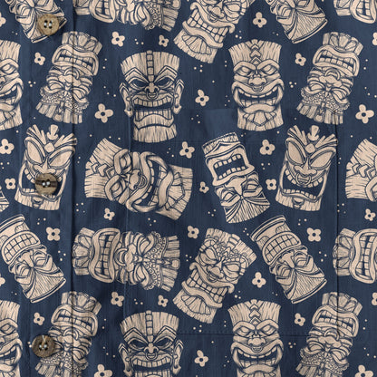 Tribal Tiki Hawaiian Shirt, Tiki Flowers Aloha Hawaii Shirt