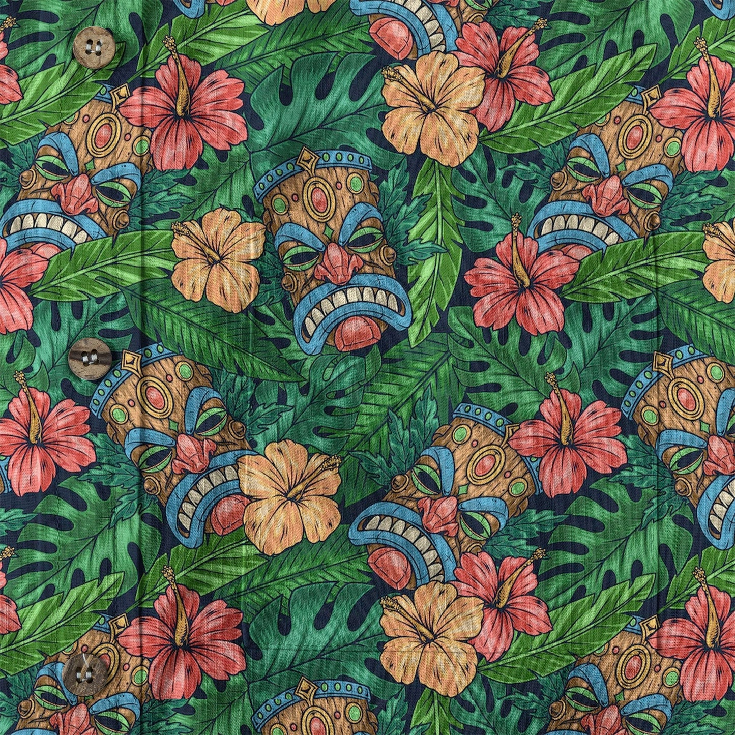 Tribal Tiki Hawaiian Shirt, Tiki Hibuscus Flowers Aloha Hawaii Shirt