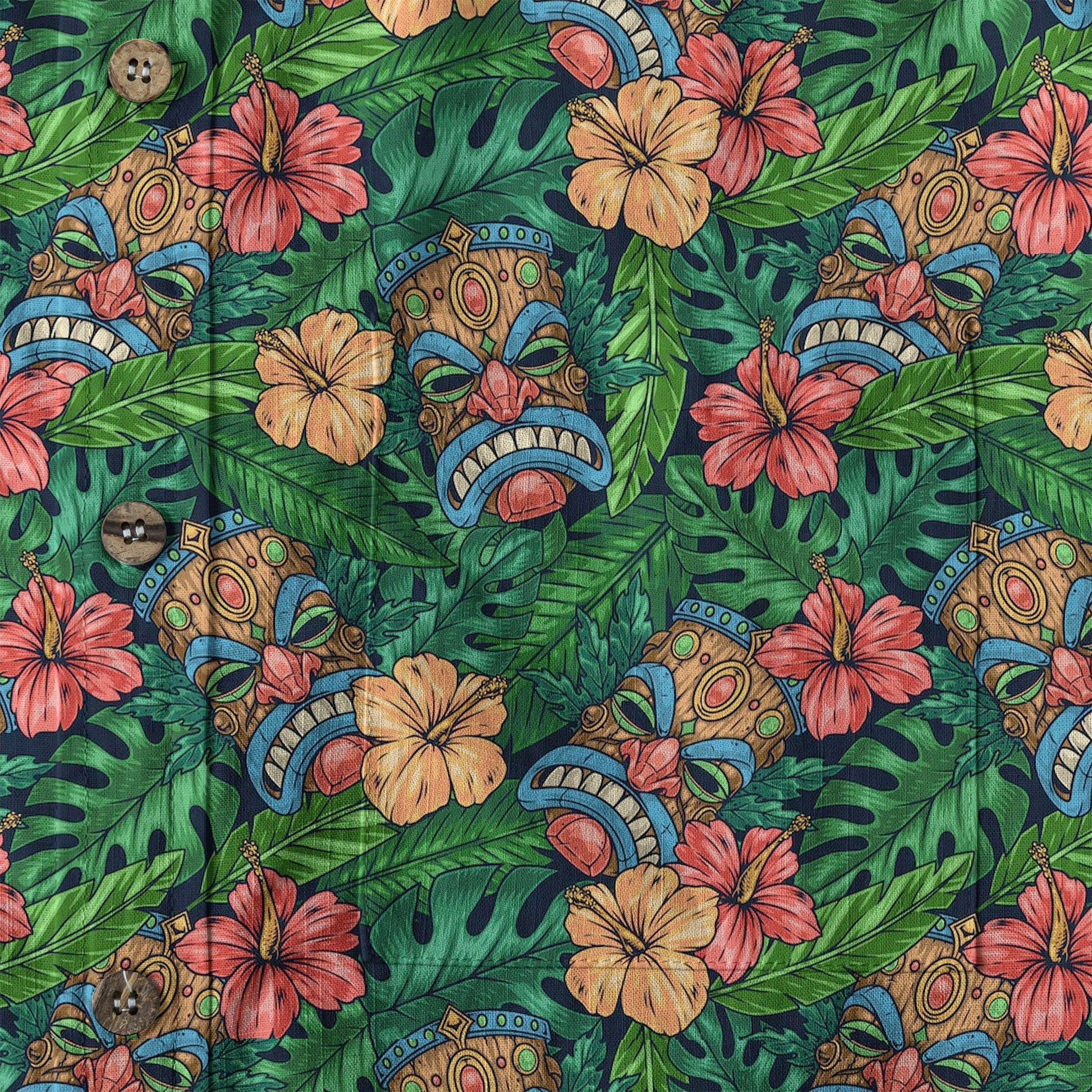 Tribal Tiki Hawaiian Shirt, Tiki Hibuscus Flowers Aloha Hawaii Shirt