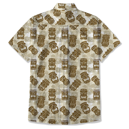 Colorful Tiki Hawaiian Shirt, Tribal Tiki Hibiscus Hawaiian Shirt