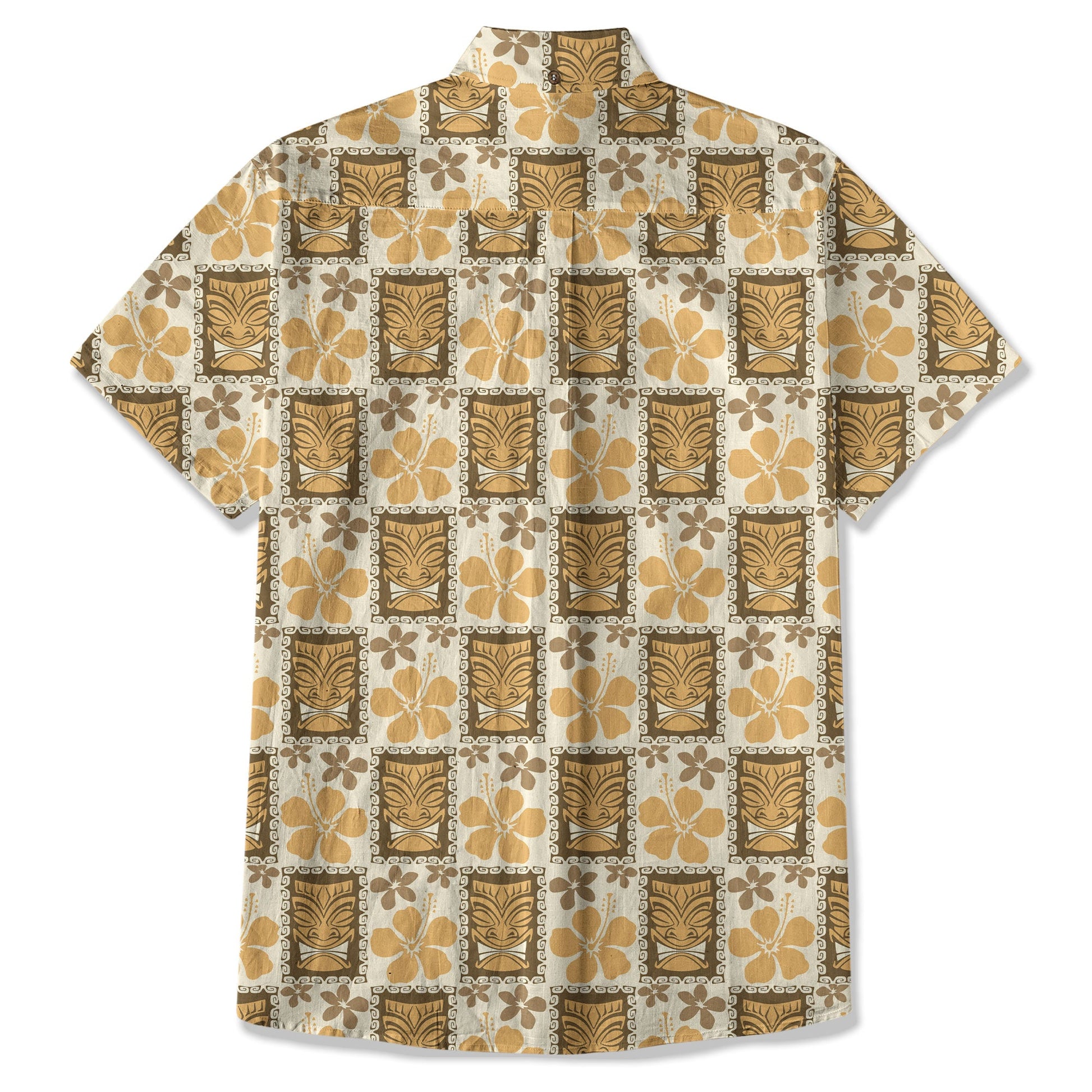Tiki Mask Pattern Hawaiian Shirt, Tribal Tiki Hibiscus Pattern Hawaiian Shirt