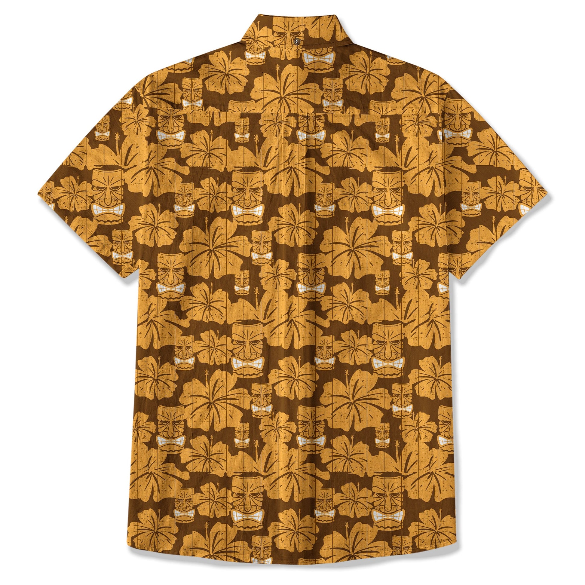 Tiki Mask Pattern Hawaiian Shirt, Tribal Tiki Hibiscus Pattern Hawaiian Shirt