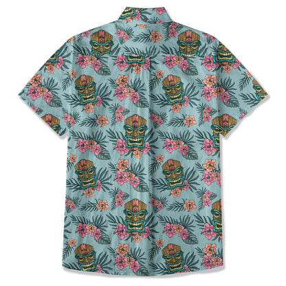 Polynesian Tiki Mask And Hibiscus Flowers Hawaiian Shirt