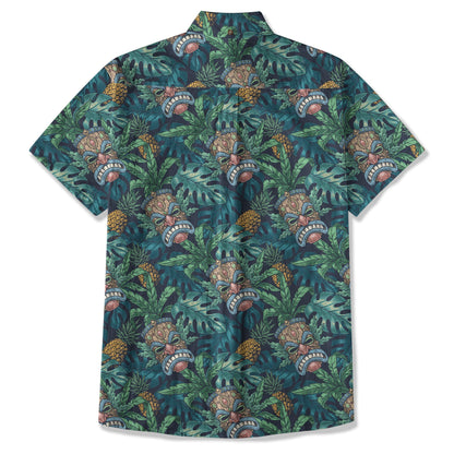 Polynesian Tiki Mask And Hibiscus Flowers Hawaiian Shirt