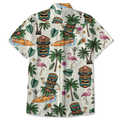 Tiki Mask Hawaii Shirt, Aloha Flowers Surfing Tiki Hawaii Shirt