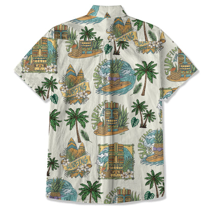 Tiki Mask Hawaii Shirt, Aloha Flowers Surfing Tiki Hawaii Shirt