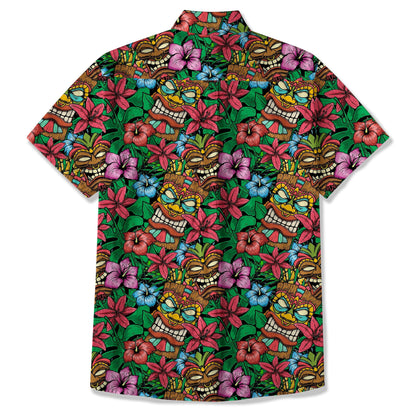 Tiki Hibiscus Flowers Hawaii Shirt