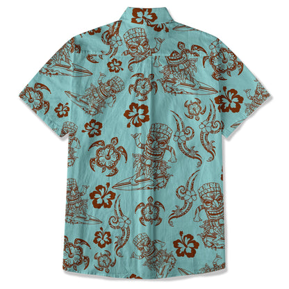 Tribal Tiki Mask Hawaii Shirt, Polynesian Hibiscus Flowers Shirt