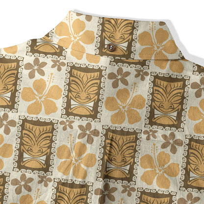 Tiki Mask Pattern Hawaiian Shirt, Tribal Tiki Hibiscus Pattern Hawaiian Shirt