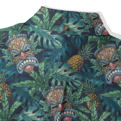 Polynesian Tiki Mask And Hibiscus Flowers Hawaiian Shirt