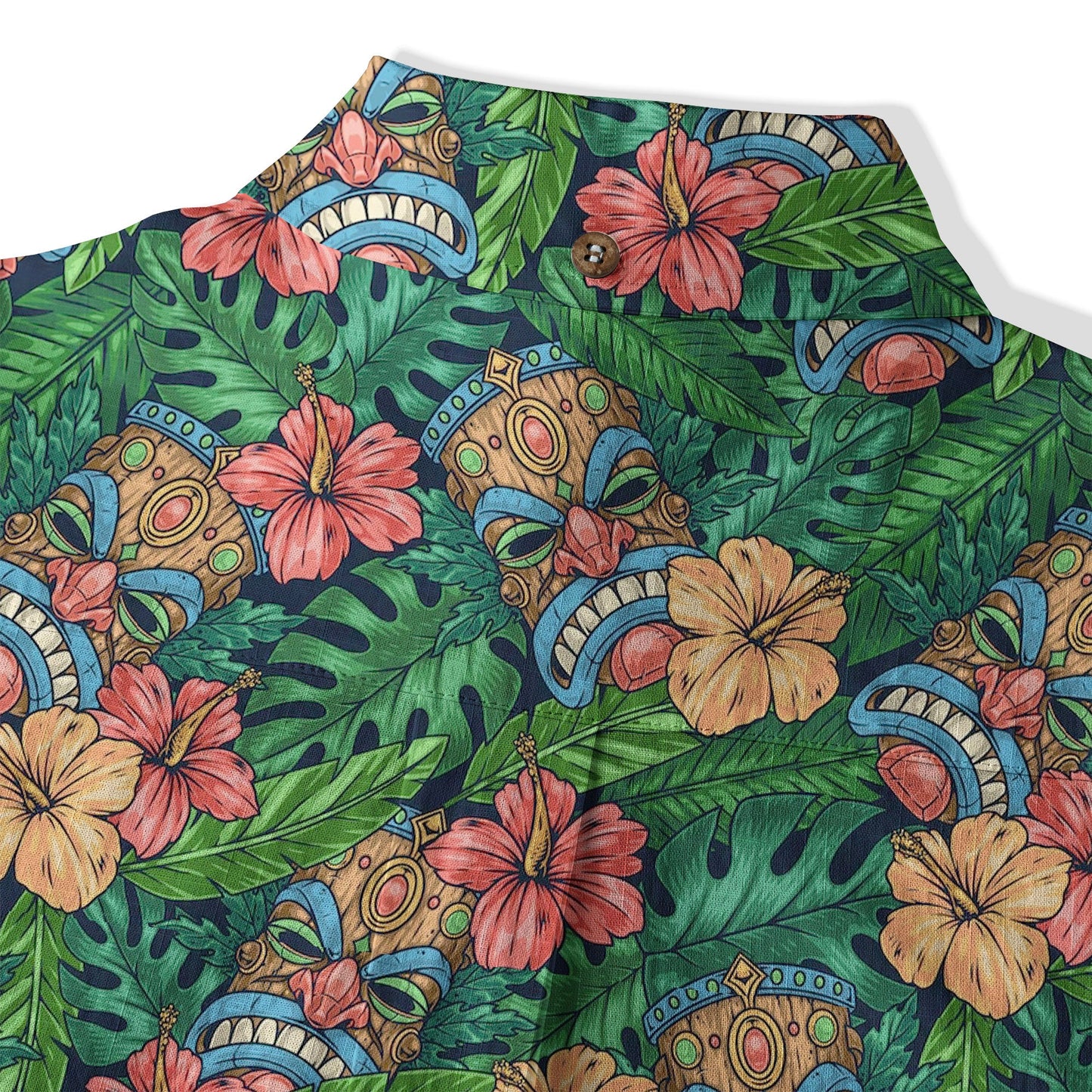 Tribal Tiki Hawaiian Shirt, Tiki Hibuscus Flowers Aloha Hawaii Shirt