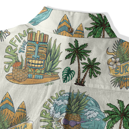 Tiki Mask Hawaii Shirt, Aloha Flowers Surfing Tiki Hawaii Shirt