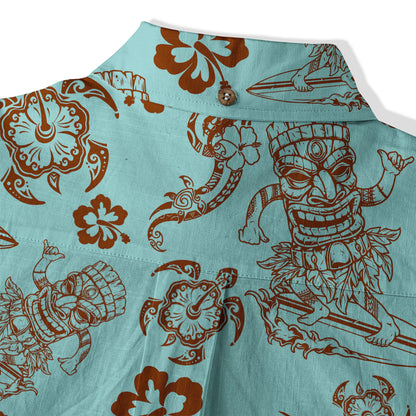 Tribal Tiki Mask Hawaii Shirt, Polynesian Hibiscus Flowers Shirt