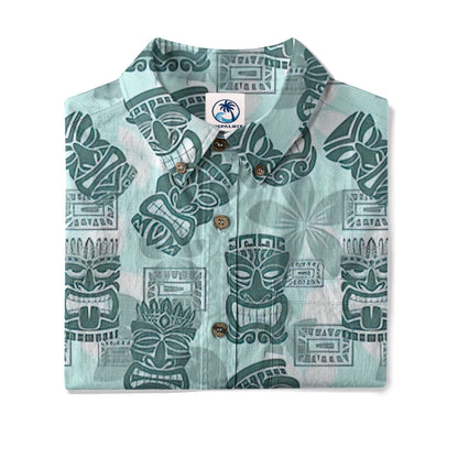 Colorful Tiki Hawaiian Shirt, Tribal Tiki Hibiscus Hawaiian Shirt