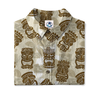 Colorful Tiki Hawaiian Shirt, Tribal Tiki Hibiscus Hawaiian Shirt