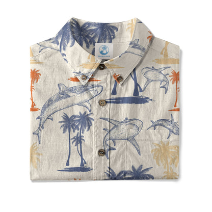 Sharks and Palms Islands Hawaiian Shirt, Ocean Animals Hawaii Shirt