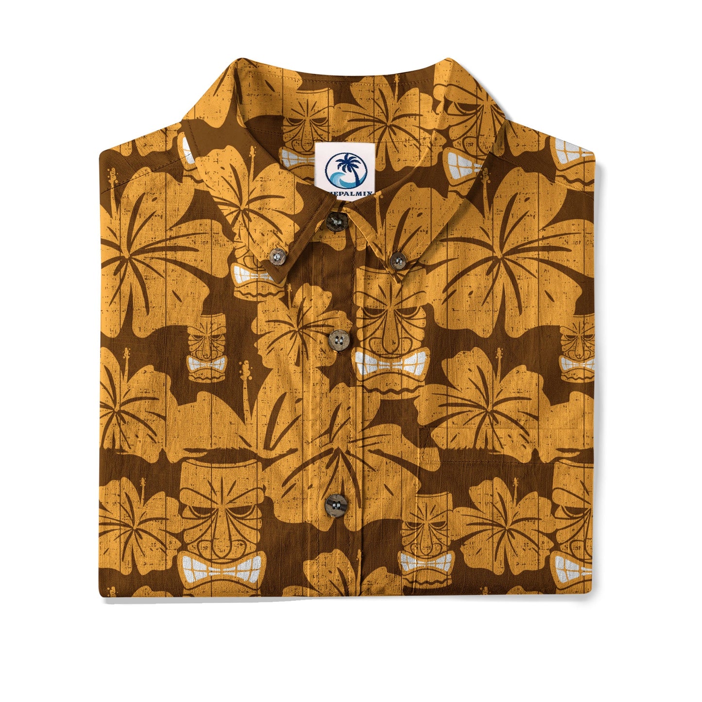 Tiki Mask Pattern Hawaiian Shirt, Tribal Tiki Hibiscus Pattern Hawaiian Shirt