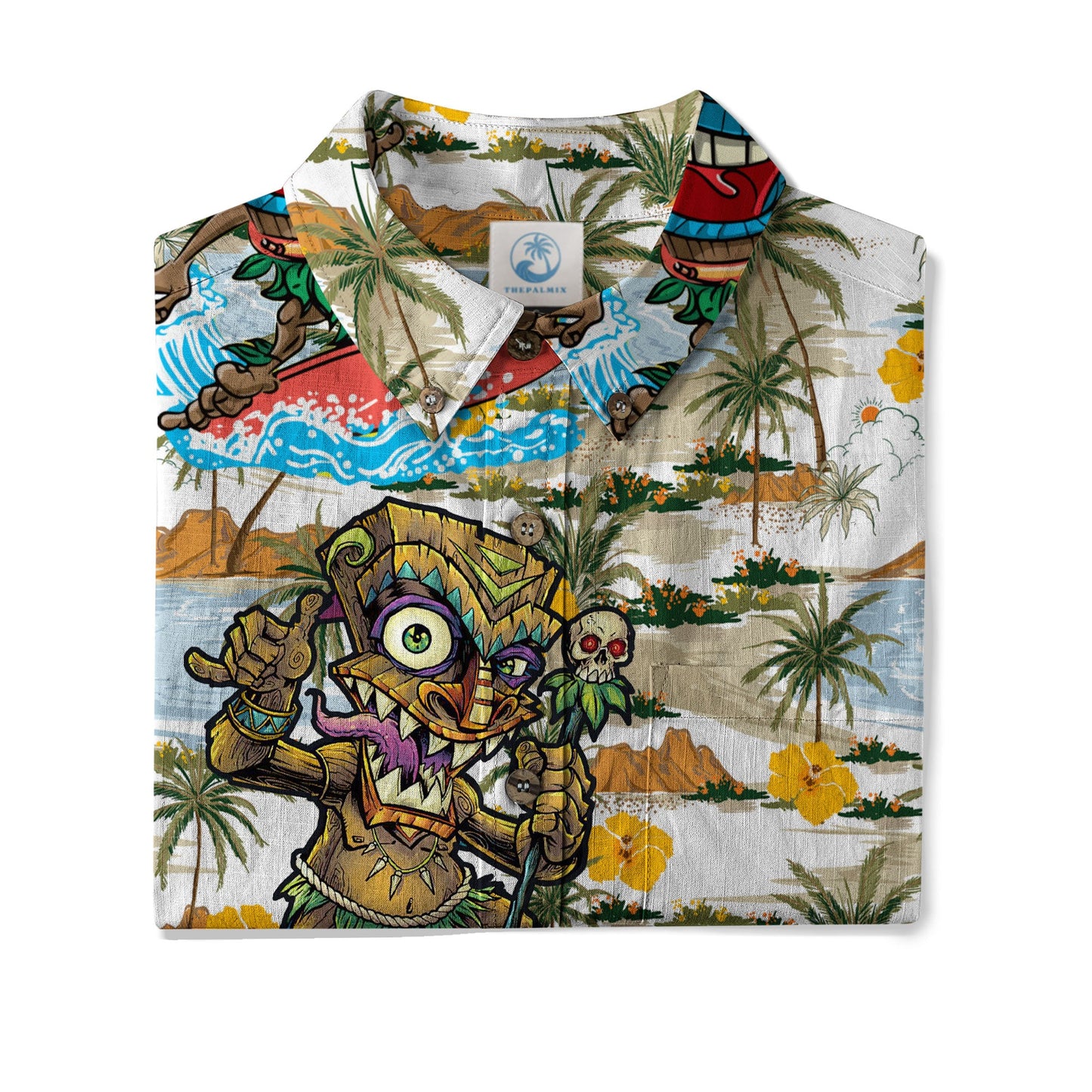 Tiki Mask Hawaii Shirt, Surfing Tiki Pattern Hawaiian Shirt