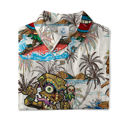 Tiki Mask Aloha Hawaii Shirt, Surfing Tiki Pattern Hawaiian Shirt