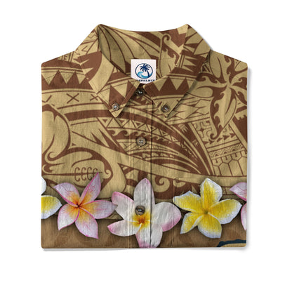 Hawaii Plumeria Lei Hawaiian Shirt, Tiki and Kakau Pattern