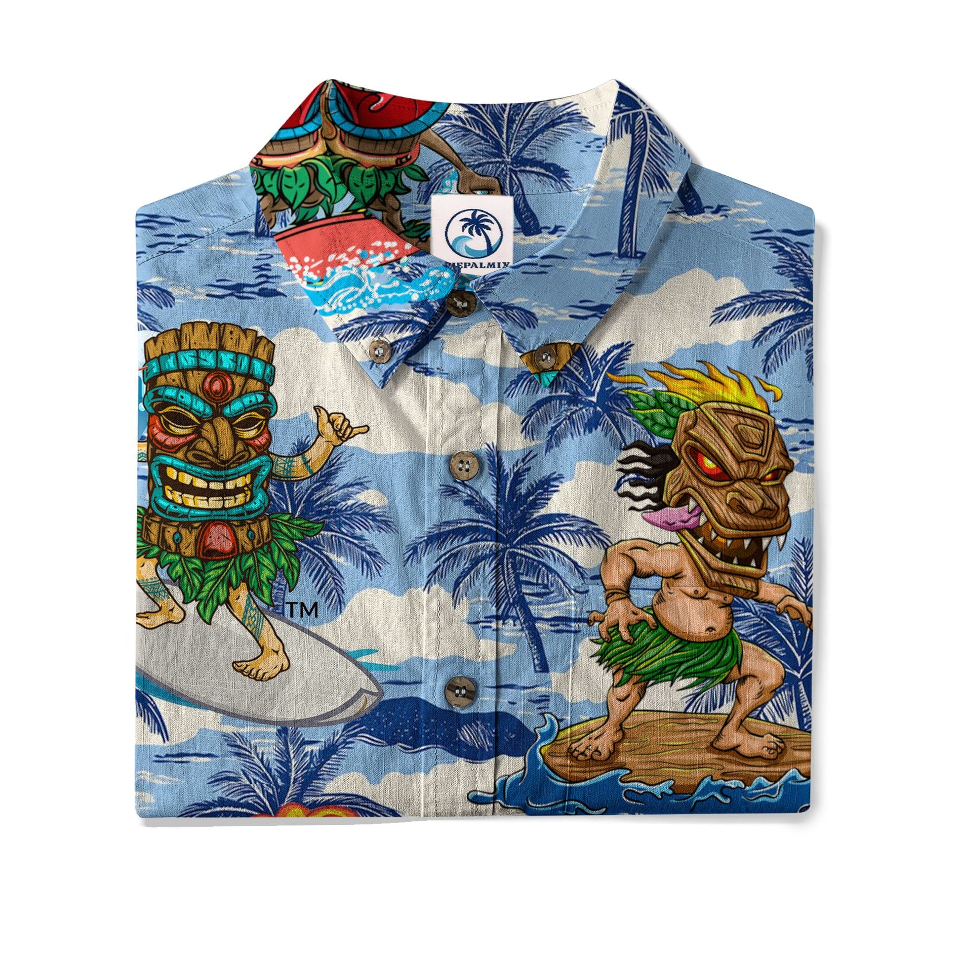 3D Tiki Tiki Surfing Hawaii Shirt, Hibiscus Flowers Hawaii Shirt