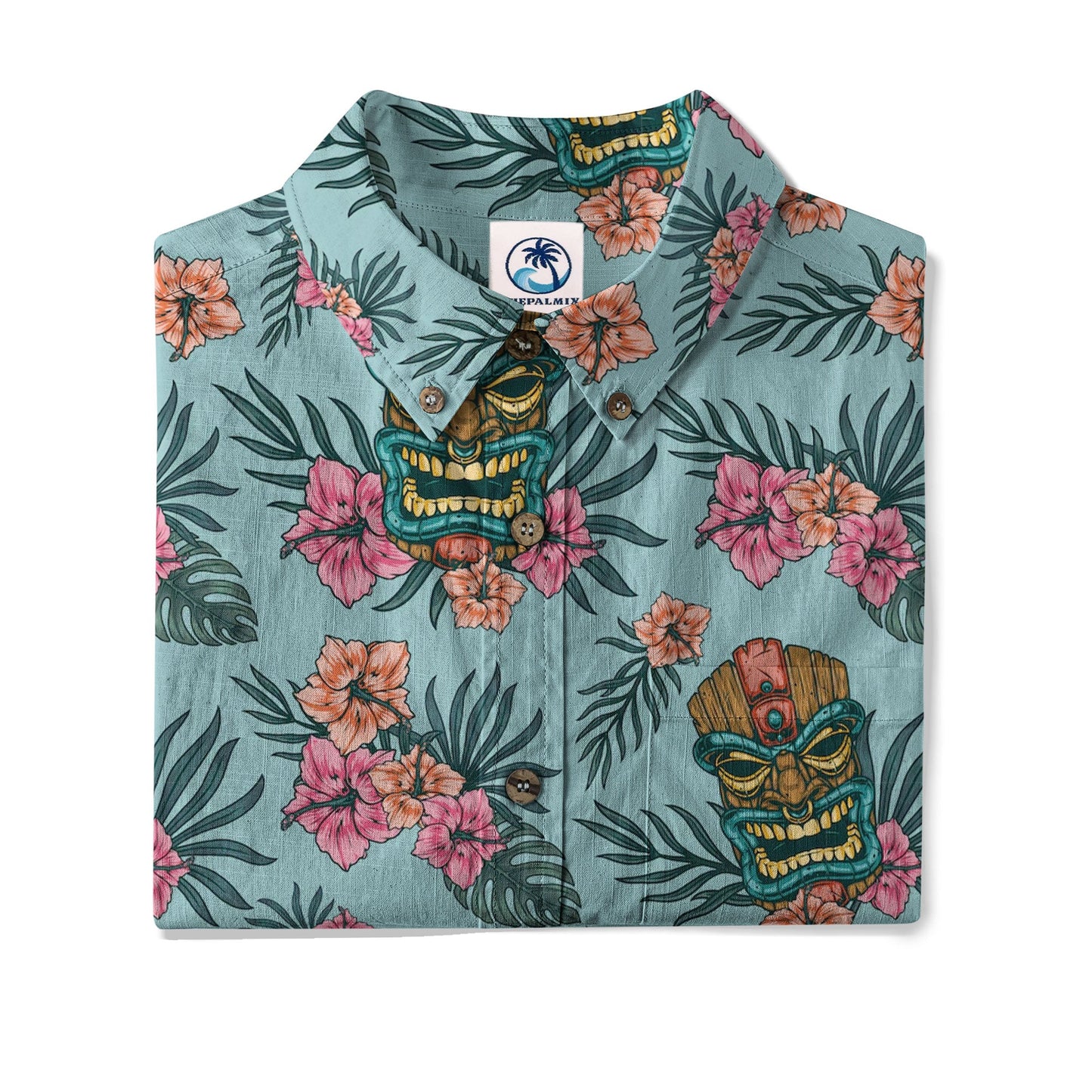 Polynesian Tiki Mask And Hibiscus Flowers Hawaiian Shirt