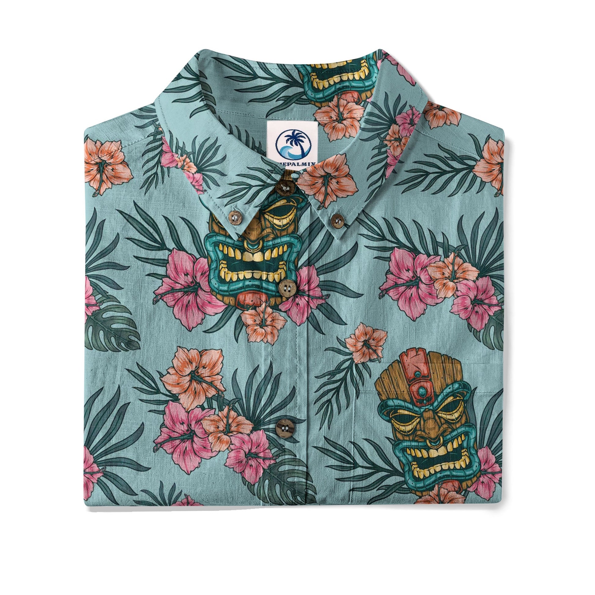 Polynesian Tiki Mask And Hibiscus Flowers Hawaiian Shirt