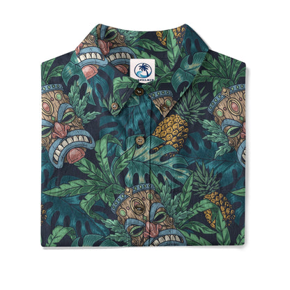 Polynesian Tiki Mask And Hibiscus Flowers Hawaiian Shirt