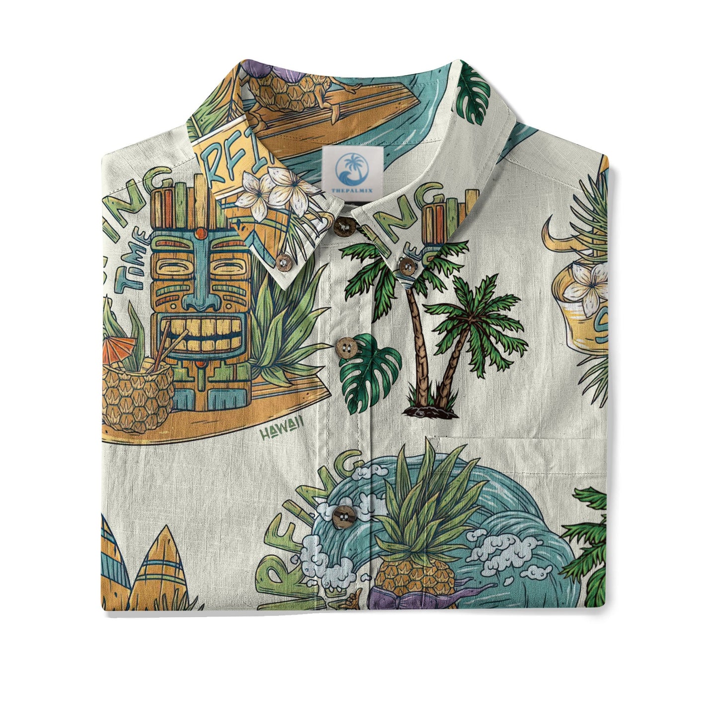 Tiki Mask Hawaii Shirt, Aloha Flowers Surfing Tiki Hawaii Shirt