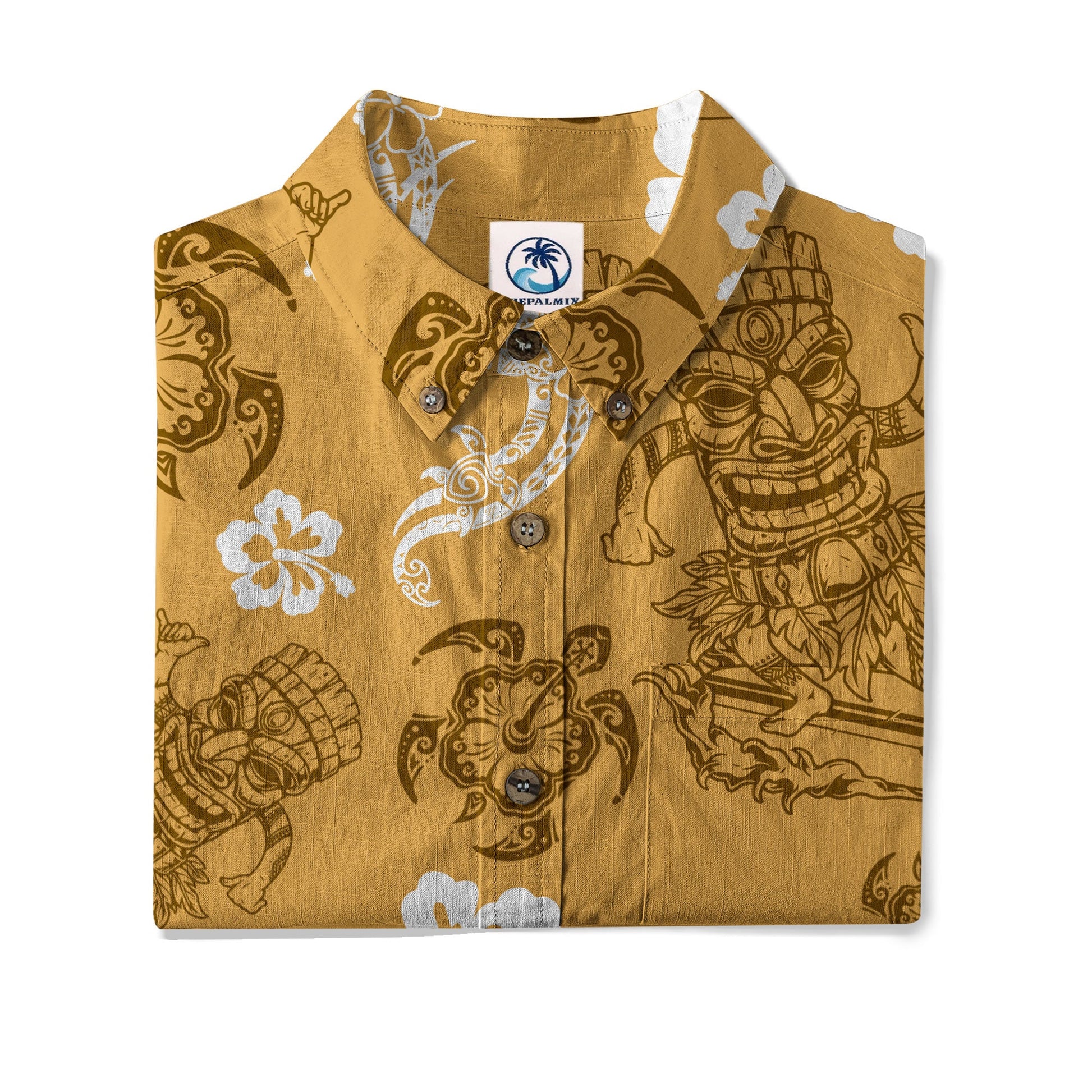 Tribal Tiki Mask Hawaii Shirt, Polynesian Hibiscus Flowers Shirt