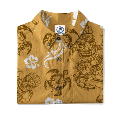 Tribal Tiki Mask Hawaii Shirt, Polynesian Hibiscus Flowers Shirt