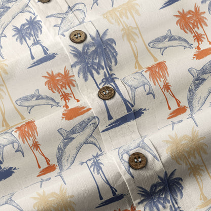 Sharks and Palms Islands Hawaiian Shirt, Ocean Animals Hawaii Shirt